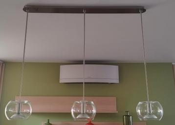 Rvs Hanglamp, dimbaar, 3 X 75 Watt  beschikbaar voor biedingen
