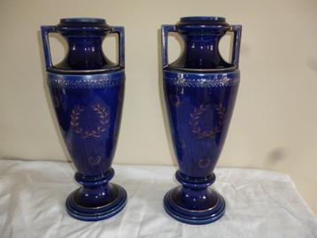 2 antieke vazen oude vaas blauw en doré verguld nr. 423 déco