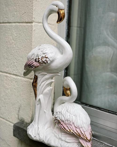 Bassano - Italy keramiek 24 k verguld flamingo en zwaan, Antiquités & Art, Antiquités | Céramique & Poterie, Enlèvement ou Envoi
