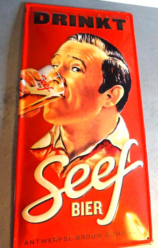 PLAQUETTE DRINKT SEEF BIER ANTWERPSE BROUWERIJ OP ORVAL, Verzamelen, Merken en Reclamevoorwerpen, Gebruikt, Reclamebord, Ophalen of Verzenden