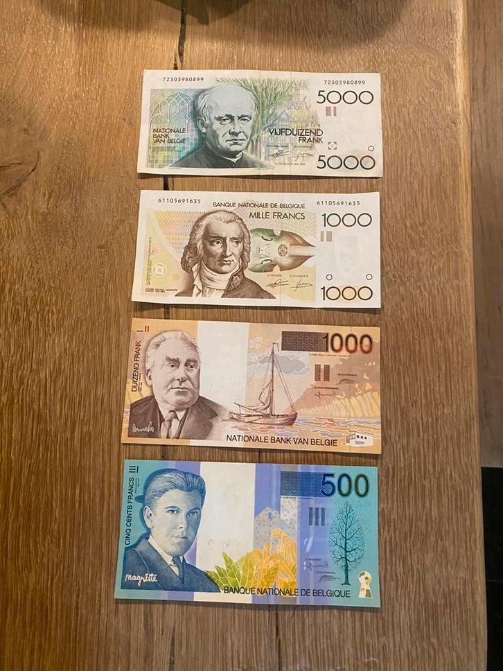Set van 4 Belgische bankbiljetten in Franken, Postzegels en Munten, Bankbiljetten | België, Ophalen of Verzenden