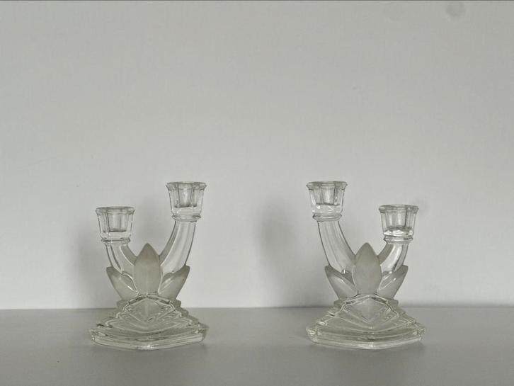 Set van twee kristallen kandelaars, Antiek en Kunst, Antiek | Kandelaars, Glas, Ophalen