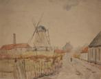 Albert Dutry (1860-1918): Dorpszicht met molen (68 x 57 cm), Ophalen