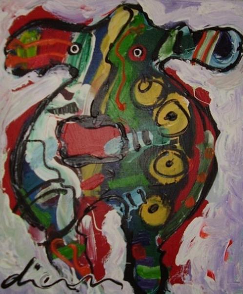 Peter Diem - "Cow With", Antiquités & Art, Art | Peinture | Moderne, Enlèvement