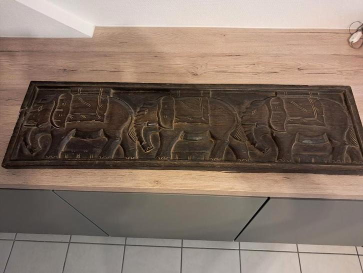 Tableau bois plein éléphants, Antiek en Kunst, Kunst | Beelden en Houtsnijwerken, Ophalen