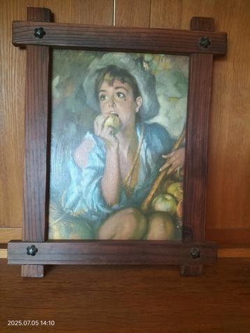 Impression sur mdf. Jeune pâtre à la pomme. Cadre en bois. beschikbaar voor biedingen
