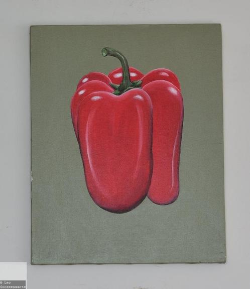 Botanisch schilderij paprika, gesigneerd (model 2), Antiek en Kunst, Kunst | Schilderijen | Modern, Ophalen of Verzenden