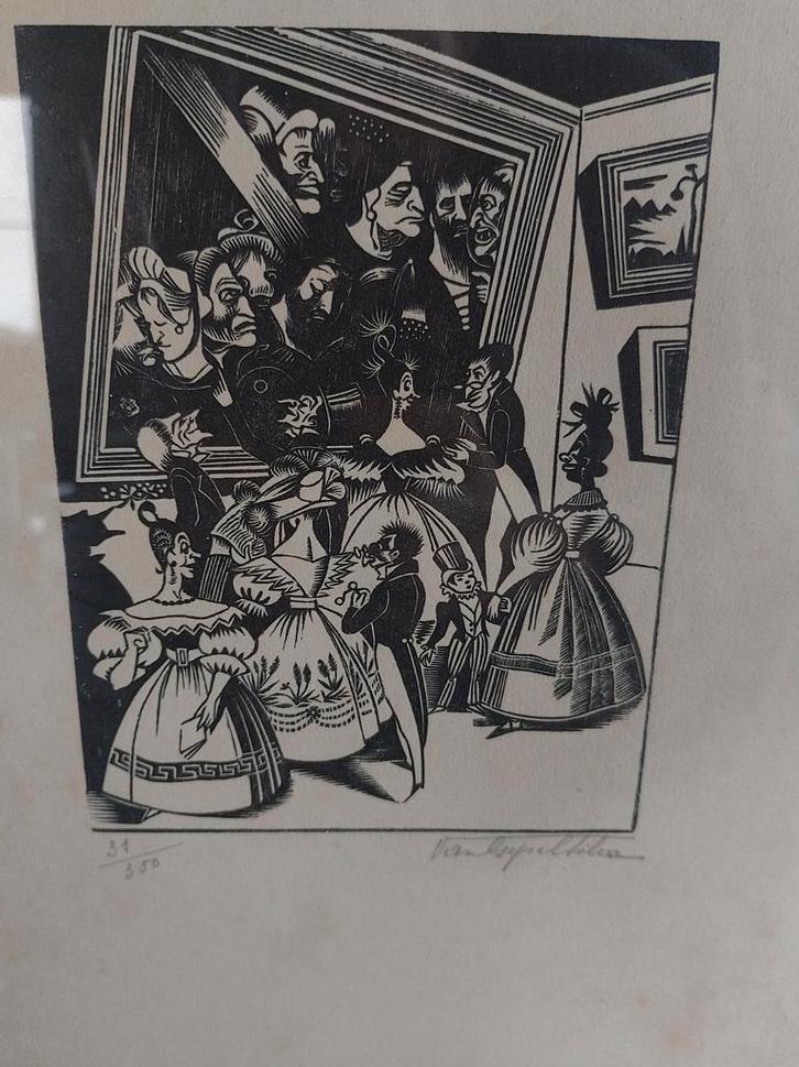Houtgravure/Lino, grappig, gesigneerd, Antiek en Kunst, Kunst | Etsen en Gravures, Ophalen of Verzenden