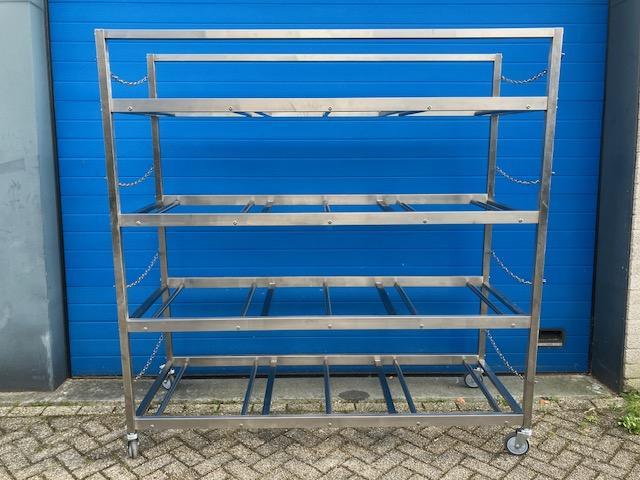 RVS stellingkast voor lijkschalen of kisten 4 lagen, Diversen, Verpleegmiddelen, Nieuw, Ophalen