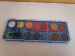 Blauw doosje met waterverf en penseel, Hobby en Vrije tijd, Schilderen, Ophalen of Verzenden, Zo goed als nieuw, Waterverf
