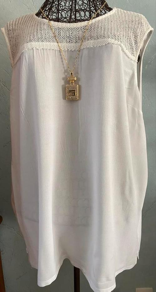 Yessica XL (48/50 !!???Ruim leuk topje met detail, Kleding | Dames, Grote Maten, Gedragen, Shirt of Top, Wit, Ophalen of Verzenden