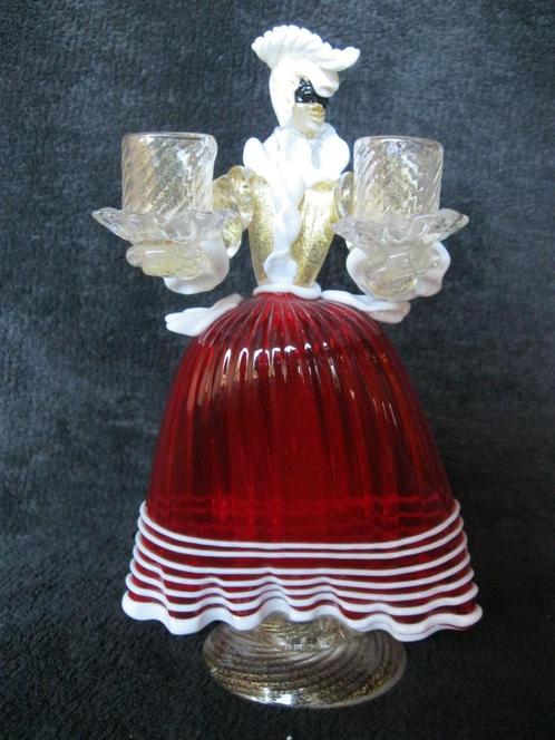 Italiaanse figurine kandelaar, gemaskerde courtisane., Antiek en Kunst, Antiek | Kandelaars, Glas, Ophalen