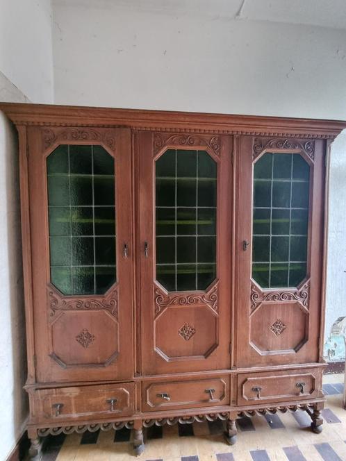 Antieke kast met groen glas, Antiek en Kunst, Antiek | Meubels | Kasten, Ophalen