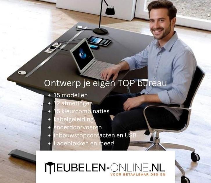 Ontwerp je eigen TOP bureau - 14 modellen - 60 kleuren, Huis en Inrichting, Bureaus, Nieuw, Bureau, Elektrisch, In hoogte verstelbaar