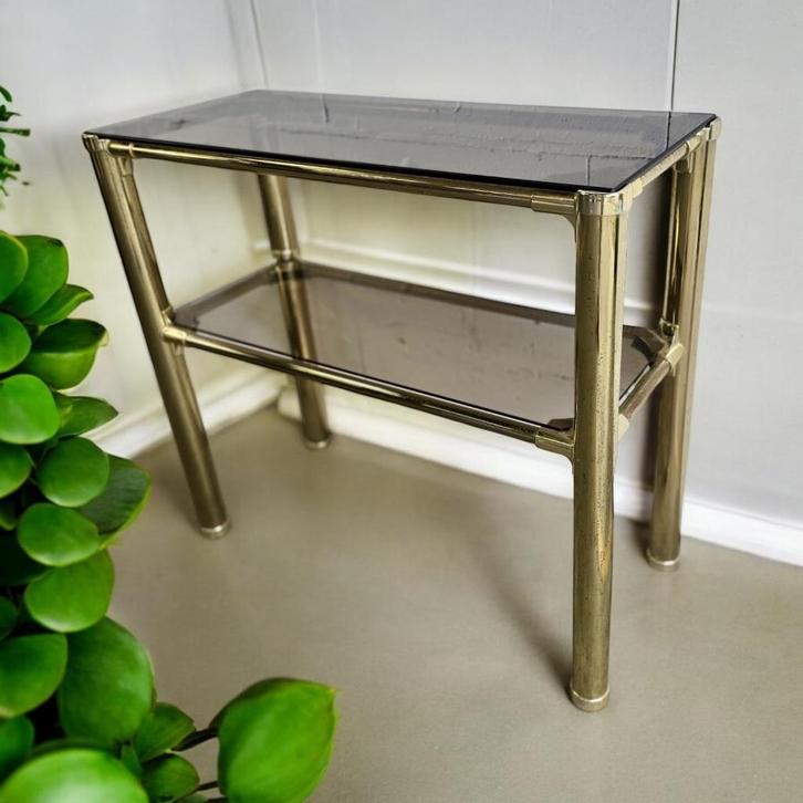 Vintage 'gouden' consoletafel / bijzettafel / etagere, Antiek en Kunst, Antiek | Meubels | Tafels, Ophalen of Verzenden