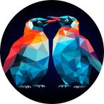 Twee Pinguïns in Geometrische Harmonie Muurcirkel 40x40 Meta, Huis en Inrichting, Woonaccessoires | Schilderijen, Tekeningen en Foto's