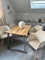 4 beige suède stoelen in zeer goede staat, Huis en Inrichting, Stoelen, Ophalen, Zo goed als nieuw