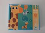 Djeco puzzel kind - 4 jungledieren, Ophalen, 10 tot 50 stukjes, Zo goed als nieuw, 6 maanden tot 2 jaar