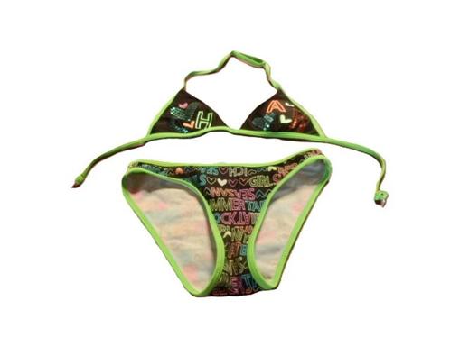 (51)- bikini fille t.12/14 ans vert noir - power flower -, Kinderen en Baby's, Kinderkleding | Kinder-zwemkleding, Zo goed als nieuw