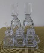 antiek 6-delige olie-azijn-peper-zout-mosterdset kristal, Ophalen of Verzenden