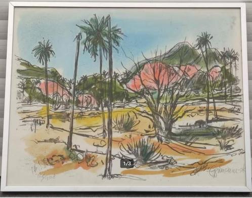 lithographie paysage signe, Antiek en Kunst, Kunst | Litho's en Zeefdrukken, Ophalen of Verzenden