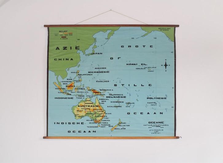 schoolkaart van Australië - Oceanië, Antiek en Kunst, Antiek | Schoolplaten, Aardrijkskunde, Ophalen of Verzenden