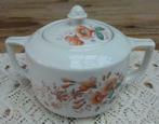 Wit porseleinen brocante suikerpot met bloemen, Victoria, Gebruikt, -, -, Overige typen
