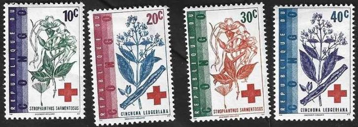 4 Postzegels Congo-Kinshasa 1963 Rode Kruis, Postzegels en Munten, Postzegels | Afrika, Postfris, Overige landen, Ophalen of Verzenden