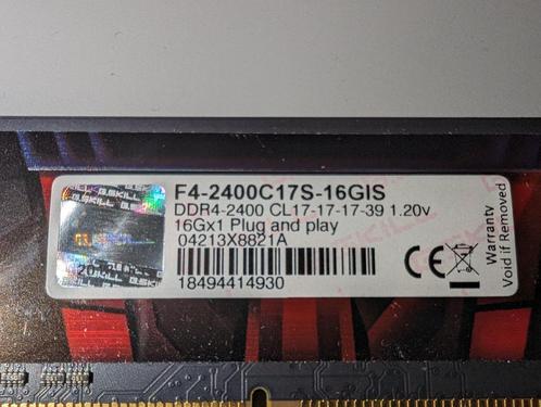 32 Go (2 x 16) de RAM DDR4 G.Skill Aegis, Informatique & Logiciels, Mémoire RAM, Utilisé, Desktop, 32 GB, DDR4, Enlèvement