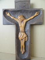 Houtsnijwerk groot antiek kruisbeeld 48cm groot houten kruis, Antiek en Kunst, Ophalen of Verzenden