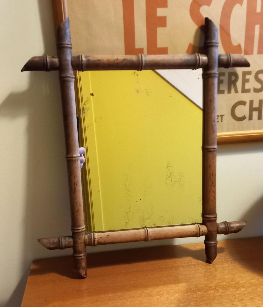Ancien miroir faux bambou, Enlèvement ou Envoi, Rectangulaire, Moins de 50 cm, Moins de 100 cm