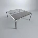 vintage vierkante salontafel / coffee table met fumé glas, Ophalen of Verzenden