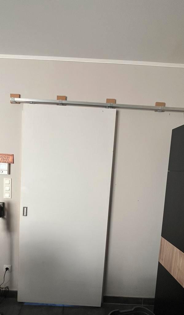 Schuifdeur + railsysteem, Doe-het-zelf en Bouw, Deuren en Vliegenramen, Gebruikt, Binnendeur, 200 tot 215 cm, 80 tot 100 cm, Hout