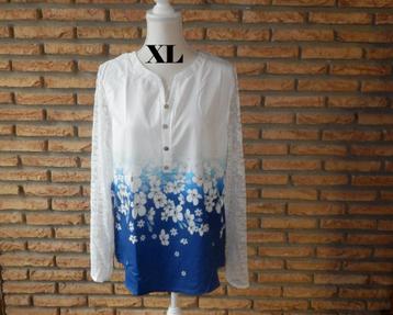 (47)- blouse femme t.L blanc bleu - ranlege - beschikbaar voor biedingen