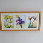Triptyque Fleurs, aquarelle sur papier, monogramme signé BC, Antiquités & Art, Enlèvement ou Envoi