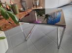 Gratis verzending bijzettafel van metaal en gerookt glas, Huis en Inrichting, Tafels | Salontafels, Ophalen, Gebruikt, Glas