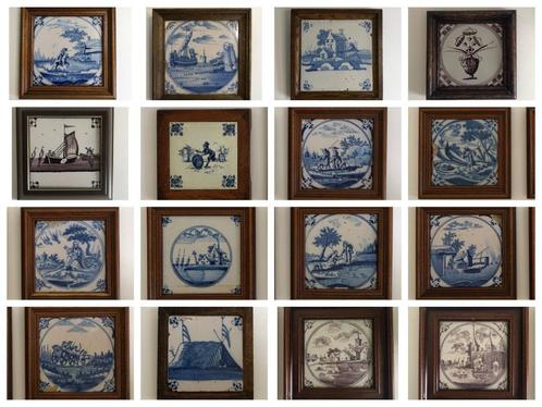 Rares carreaux de Delft antiques avec cadre en bois (16), Antiquités & Art, Antiquités | Assiettes décoratives & Carrelages, Enlèvement ou Envoi