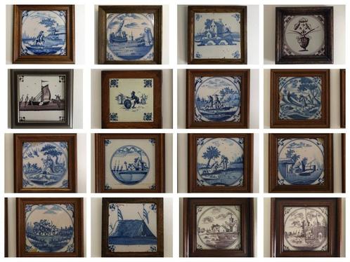 Zeldzame Antieke Delftse Tegels met Houten Kadering (16), Antiek en Kunst, Antiek | Wandborden en Tegels, Ophalen of Verzenden