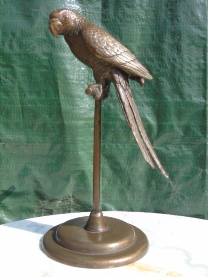 Papegaai op een bronzen zitstok, Antiek en Kunst, Antiek | Brons en Koper, Brons, Ophalen