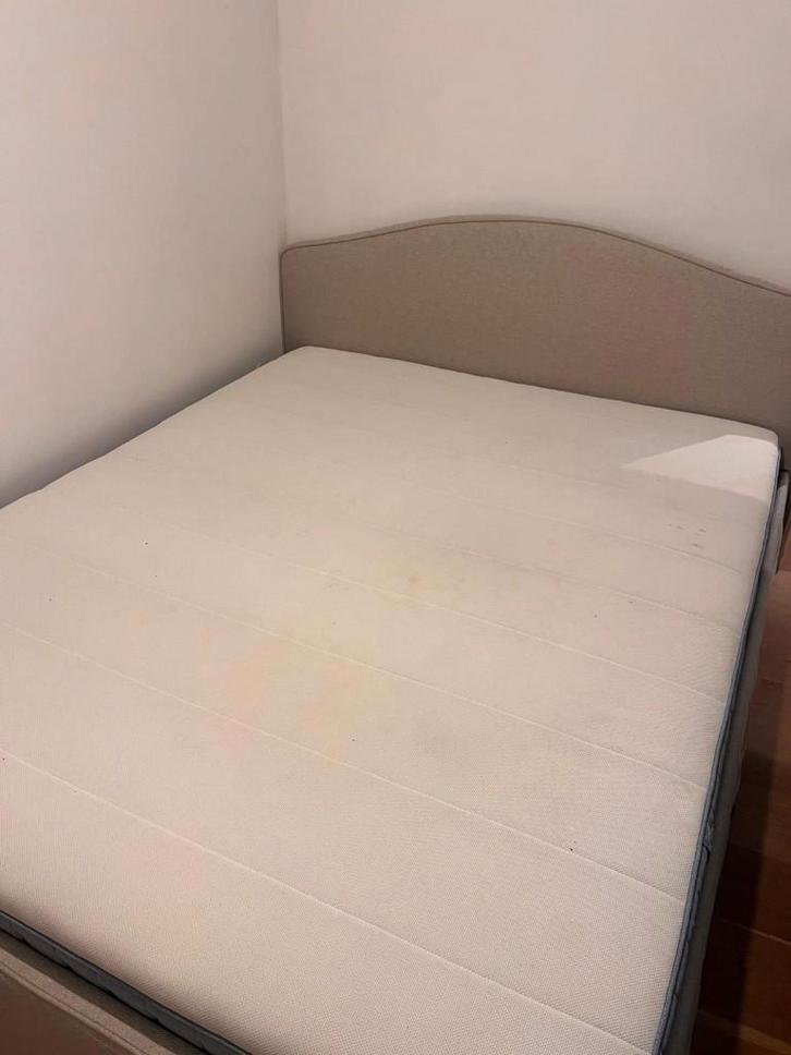 Gestoffeerd bedframe + pocketveringmatras – 160200 cm, Huis en Inrichting, Slaapkamer | Bedden, Gebruikt, Tweepersoons, 160 cm