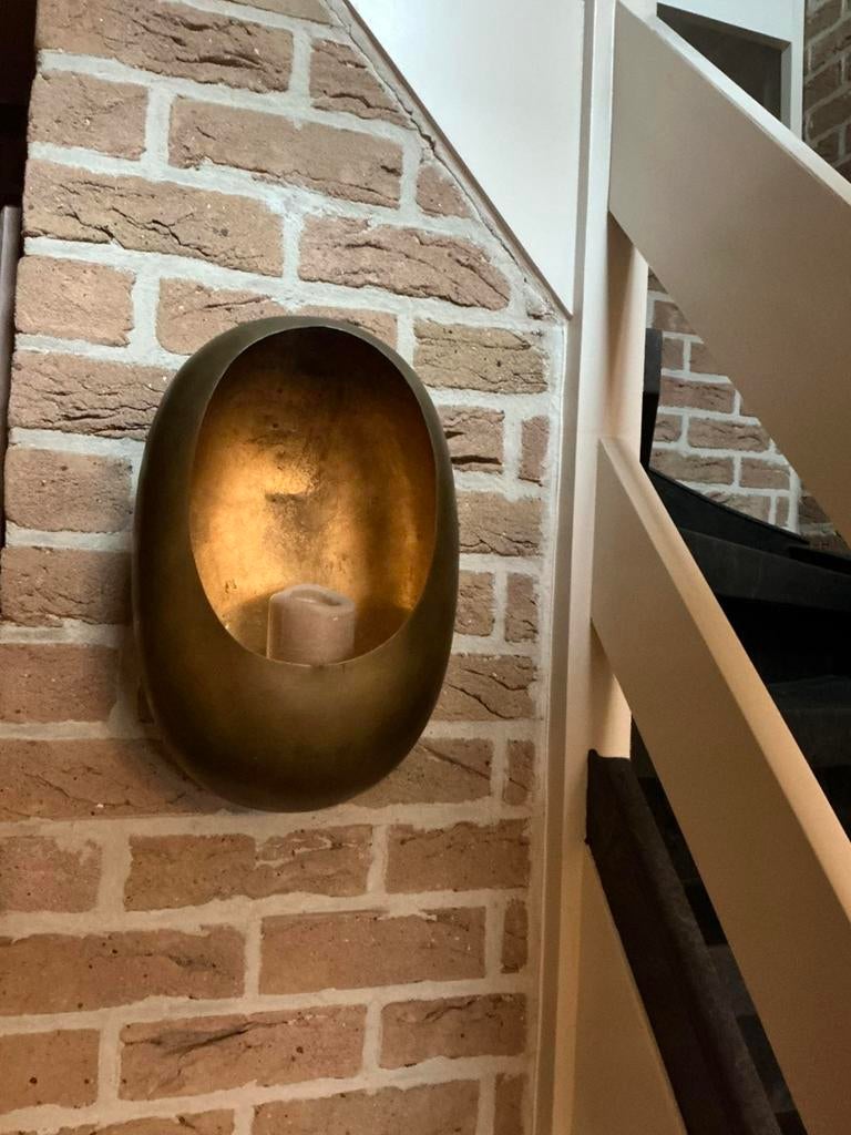 Design wandkandelaar, warm goud/brons, Huis en Inrichting, Lampen | Wandlampen, Metaal, Ophalen