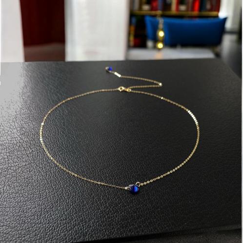 Ketting geel goud 18K saffier hart winkelprijs 750€, Handtassen en Accessoires, Kettingen, Zo goed als nieuw, Goud, Blauw, Met edelsteen