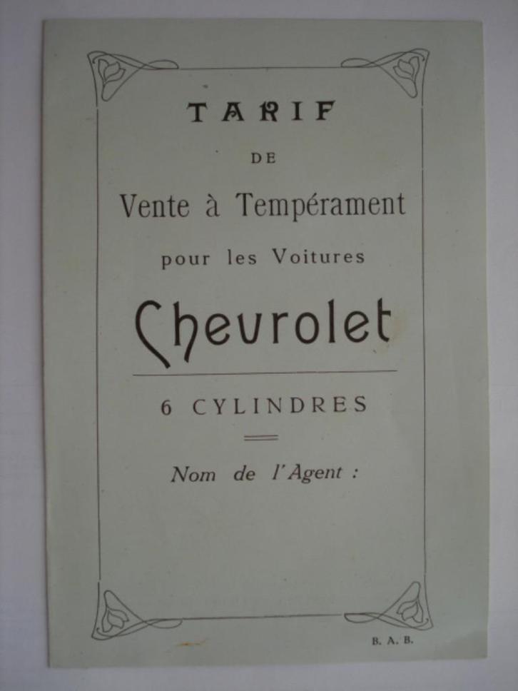 Chevrolet 6 cylindres Tarif vente à tempérament Brochure Cat, Livres, Autos | Brochures & Magazines, Comme neuf, Chevrolet, Envoi