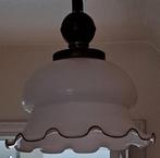 Hanglamp - glazen kap met gekartelde rand en houten bol, Huis en Inrichting, Ophalen, Gebruikt
