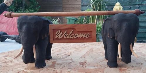 Uniek:1 set olifanten met welcome bord,Thai olifant boeddha, Maison & Meubles, Accessoires pour la Maison | Statues de Bouddha