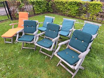6 fauteuil de jardin en teck avec coussin