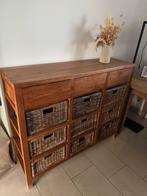 Houten kastje met schuiven en mandjes, Huis en Inrichting, Ophalen, Gebruikt, 100 tot 150 cm, Teakhout