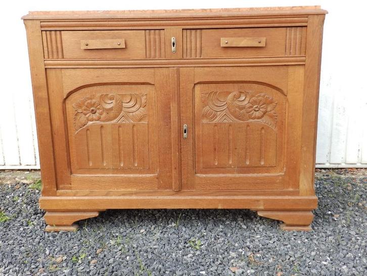 Art Deco eikenhouten meubelen met marmer, Antiek en Kunst, Antiek | Meubels | Kasten, Ophalen