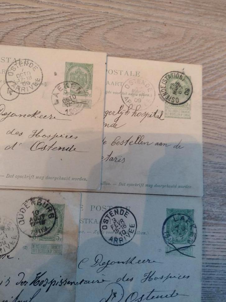 LOT: 4 OUDE POSTKAARTEN/BRIEFKAART OOSTENDE 1909-1910, Verzamelen, Postkaarten | België, Gelopen, West-Vlaanderen, Voor 1920, Ophalen of Verzenden