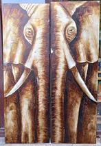 Tableau duo panneau Éléphant (1 moitié par panneau), Antiquités & Art, Art | Peinture | Moderne, Enlèvement